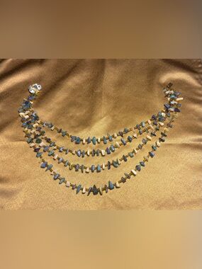 Vintage Jewelry: Gold-Accented Multi-Strand Blue & White Beaded Necklace